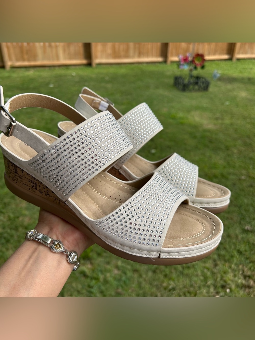 Women’s Rhinestone Wedge Sandals - White